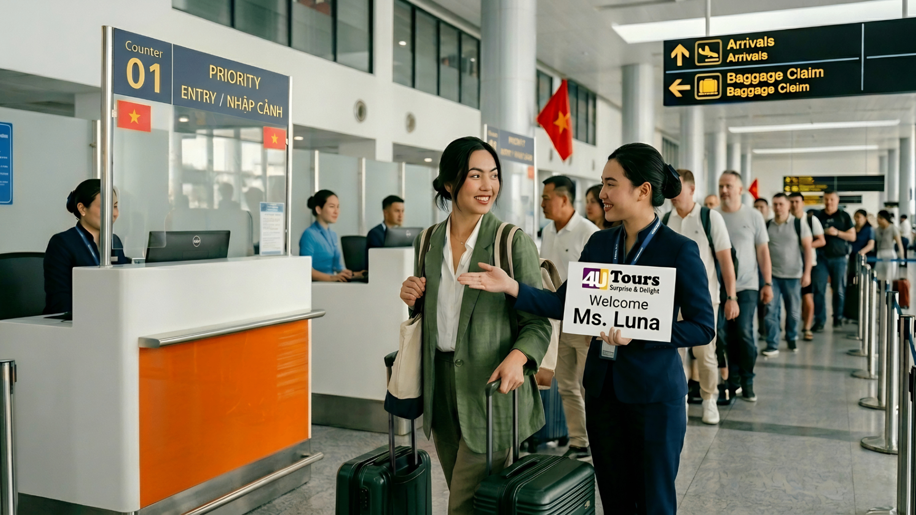 4U Tours airport fast-track arrival welcome service in Vietnam.